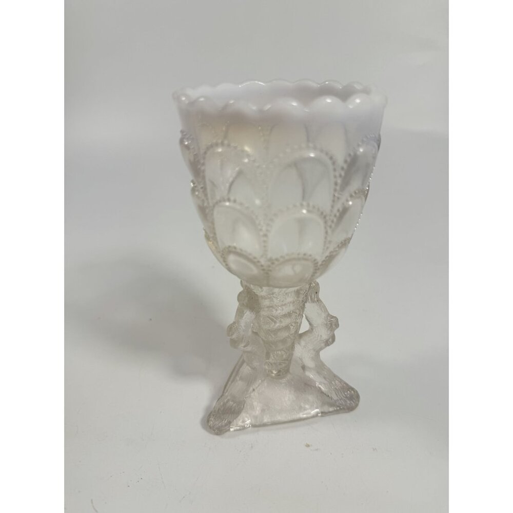 Footed Vase Glass Northwood Beads and Bark White Opalescent Vase Decorative Cup - Picture 8 of 16